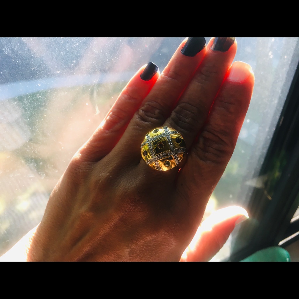 925 Silver Gold Plated Criss Cross Gem Stones Ring